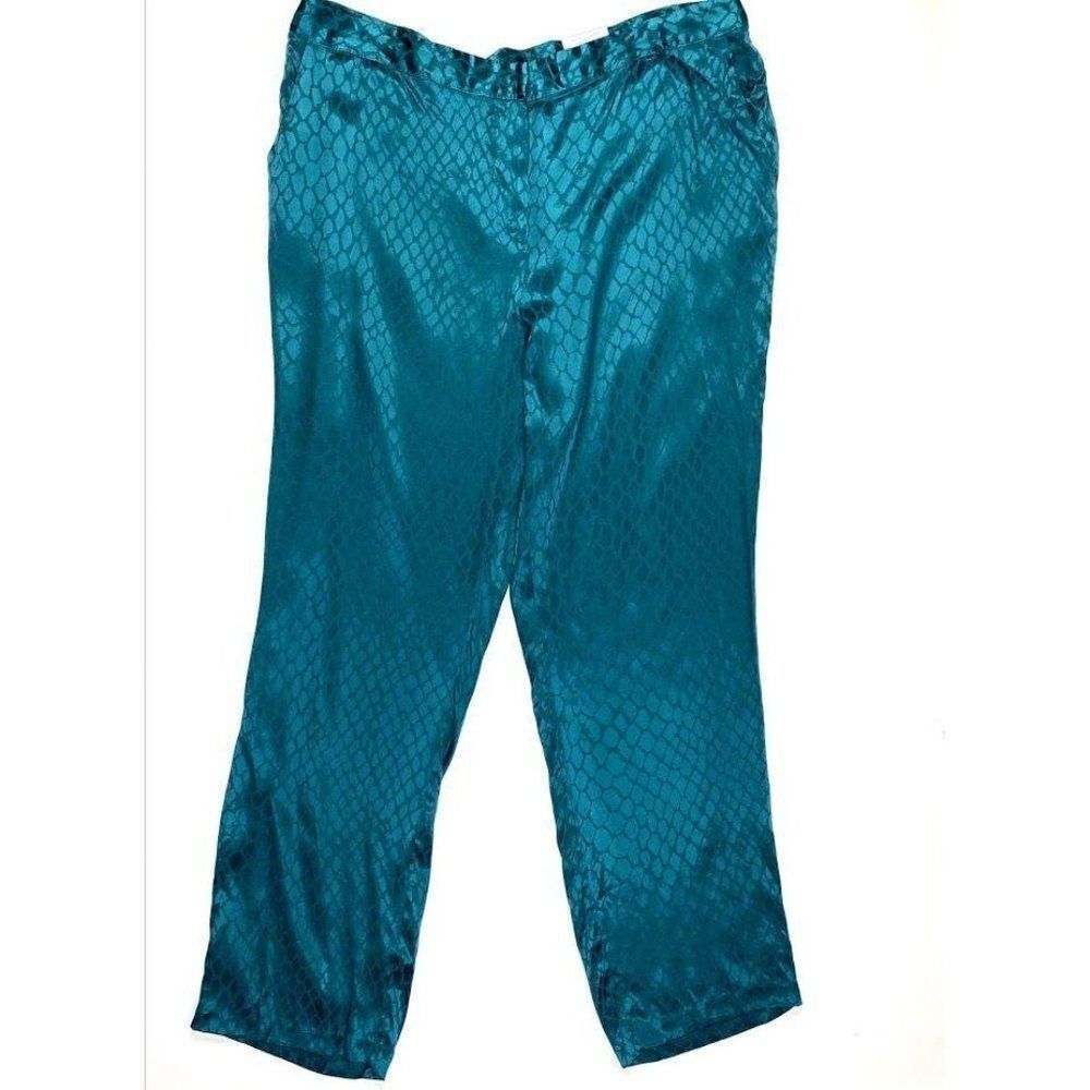 Alfani‎ Ankle Pants 12 Large Teal Jacquard Animal-Print Comfort-Waist NEW